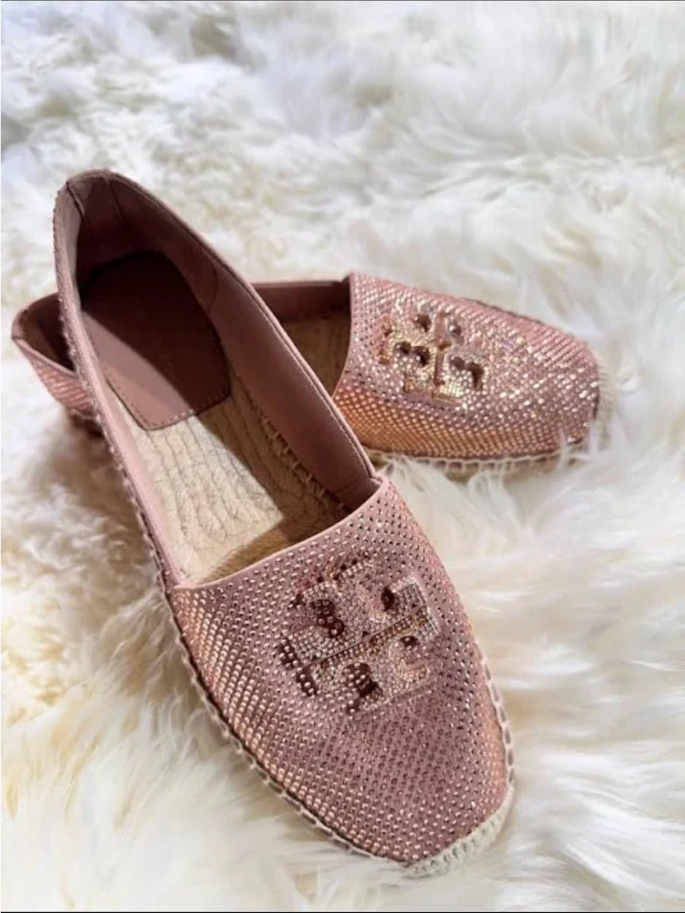 Tory Burch Blush Pink Espadrille Flats with Embellished Logo